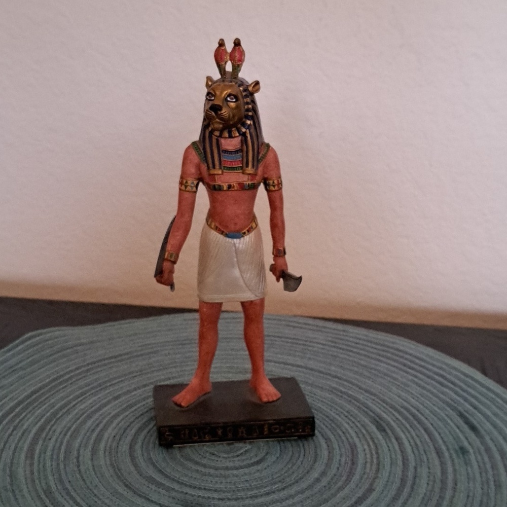 Egyptian God Sculpture with Multicolor Accents